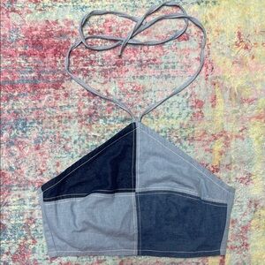 SEE MY BACK! Forever 21 Patchwork Denim Halter Crop Top in Light and Dark